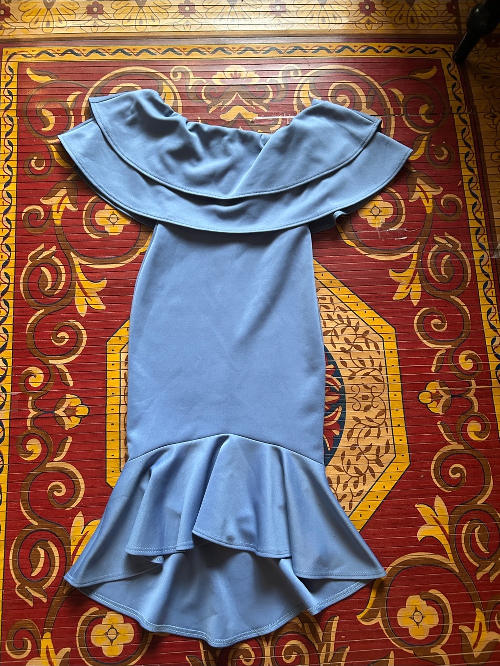 ASOS Powder Blue One-Shoulder Ruffle Hem Dress